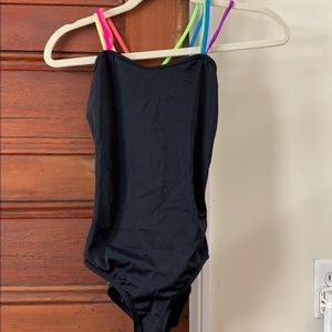 Girls large LC Balera leotard neon straps